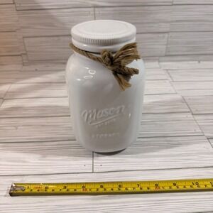 Tabletops Gallery White Porcelain Mason Jar Storage Canister 40oz